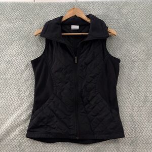 Womens Columbia Black Quilted Vest Fleece Sides Full Zip Outdoors Small